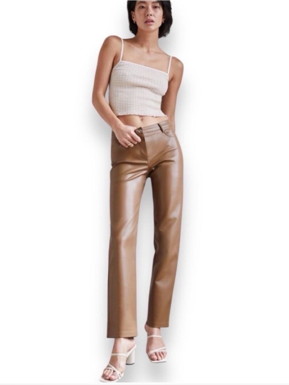 Aritzia Melina Straight Leg Faux Leather Pants in Brown